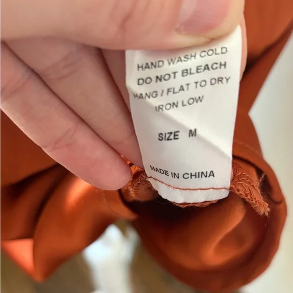 Satin Burnt Orange Cowl Neck Mini Dress Open Back Slip Date Night ACOA M - Picture 10 of 10